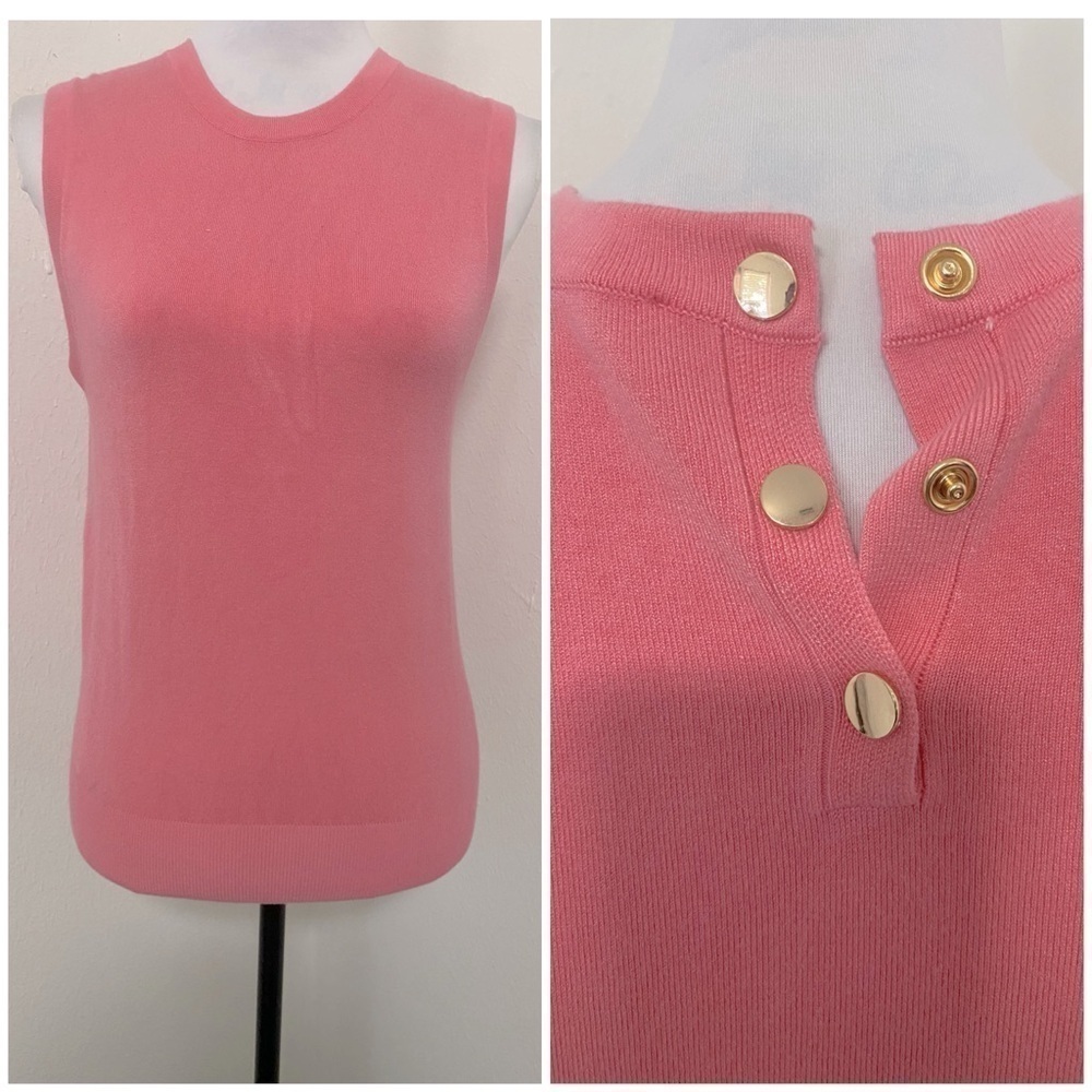 Zara Women’s Medium Pink Knit Sleeveless SweaterWith Gold Snap Button Closure